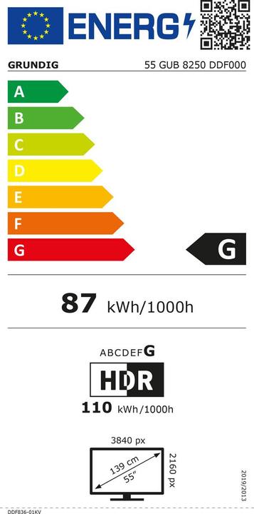 Etichetta energetica Grundig TV Delta Serie 55 GUB 8250 (56", LCD, UHD, 2022)