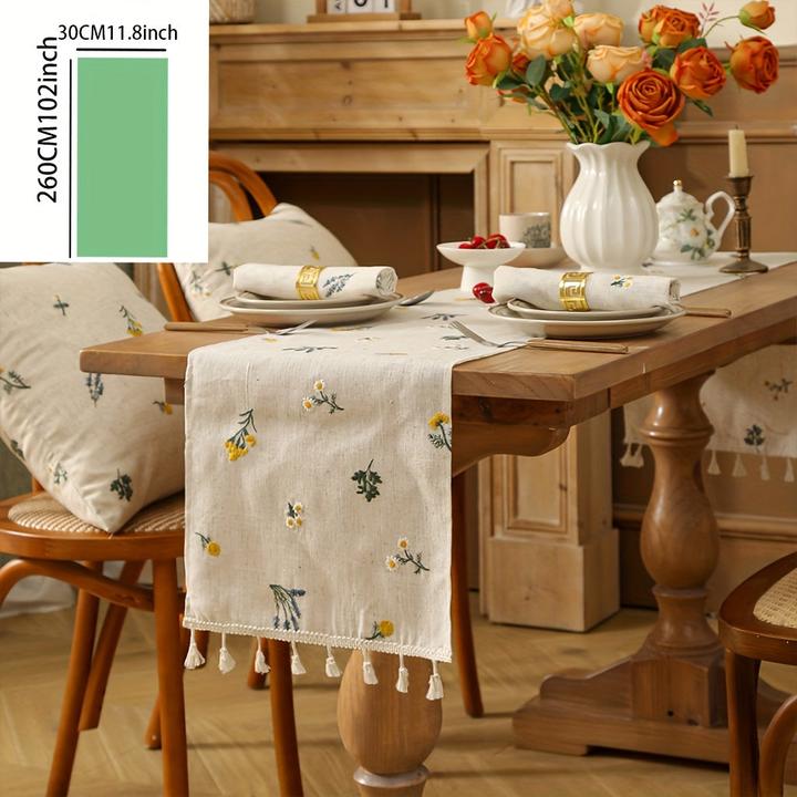 Produktbild Alopini 1pc Floral Leinen-Polyester Tischläufer mit Quasten - Rechteckige Esstisch Dekoration, Frische
