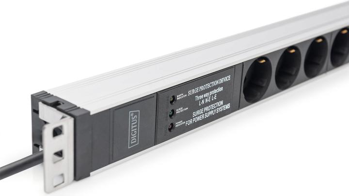 Produktbild Digitus Steckdosenleiste mit Aluminiumprofil und Überspannungsschutz, integrierter Netzfilter, 6-fach Schutz (6 x, CEE 7/3, 2 m)