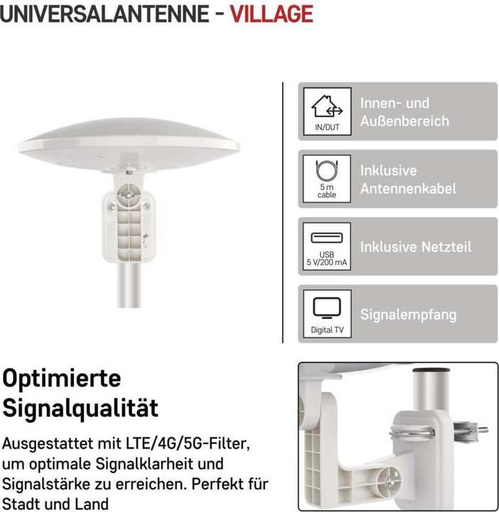 Actual product image Emos Village Moon-V900 (Parabolic antenna, 20 dB, DAB/ DAB+, LTE, DVB-T / -T2)