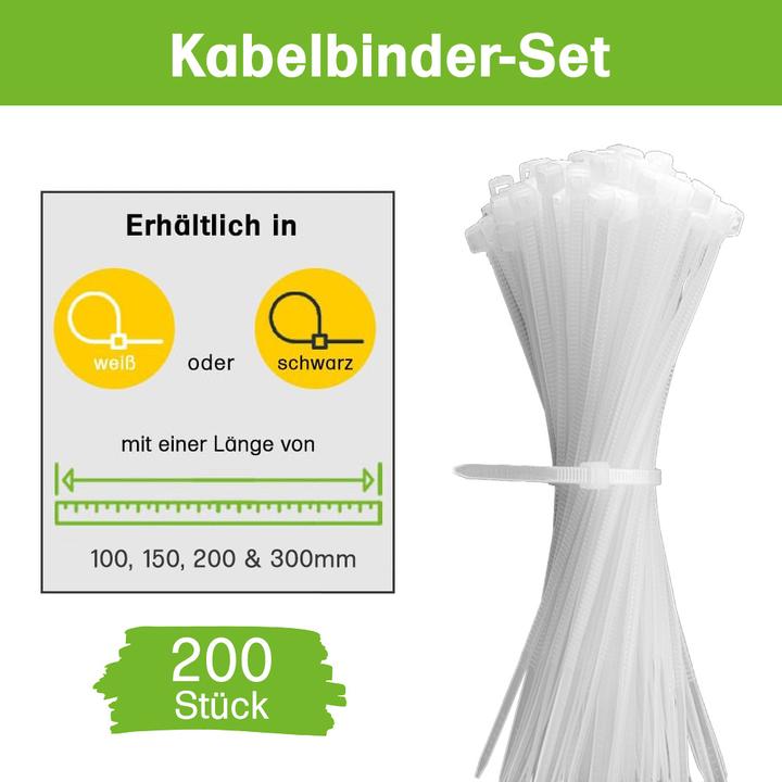 Immagine prodotto Offgridtec Kabelbinder 200 Stk. weiss Nylon UV-Beständig Verschiedene Längen 100mm 150mm 200mm 300mm (300 mm)