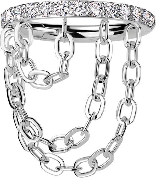 Star Piercing Micro Segmentring klappbar silber Kristalle silber Anhänger waagerecht drei Ketten (ohne Messing, Titan G23)