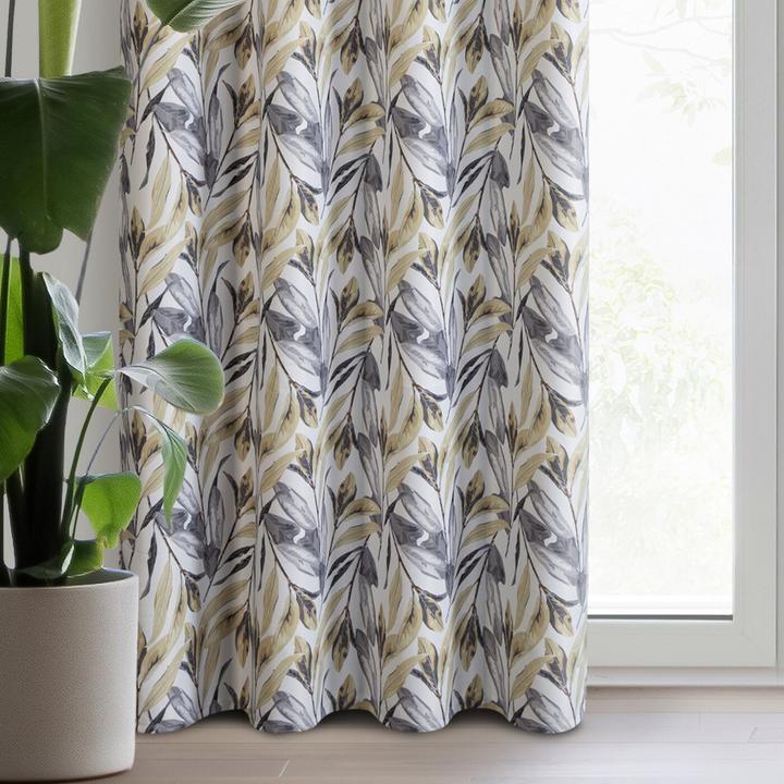 Productafbeelding Eurofirany Kant-en-klaar gordijn Lavin stretch met botanische print, wit, mosterd 140 x 250 cm (140 x 250 cm)