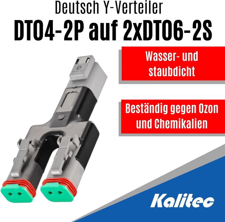 Immagine prodotto Kalitec Y-Verteiler DT06-2S/DT04-2P 2 polig I Y-Splitter I graues Gehäuse I Y Adapter 2-Wege I IP69K