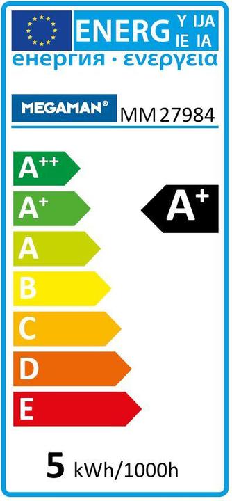 Energie-Label Megaman LED GX53 Spezialform 5 W = 28 (GX53, 5 W, 300 lm, 1 x, G)