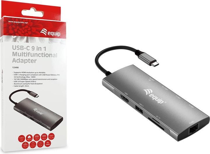 Produktbild equip 9-in-1 Multifunctional Adapter (USB-C, 9 Ports)