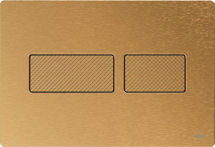 Actual product image TECE Solid flush plate for dual-flush technology Brushed brass with diamond structure