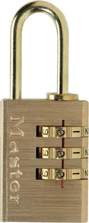 Actual product image Master Lock 20mm wide aluminium body with brass finish set-your-own combination padlock