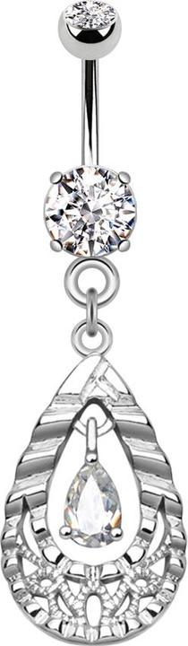 Star Piercing Banane silber mit zwei Kugeln Kristall silber Anhänger Kristall im Tropfen (Messing, Chirurgenstahl 316L)