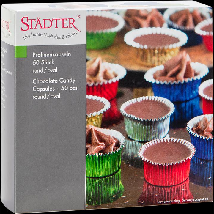 Actual product image Städter 50 aluminum praline capsules, assorted colors (2.50 cm)