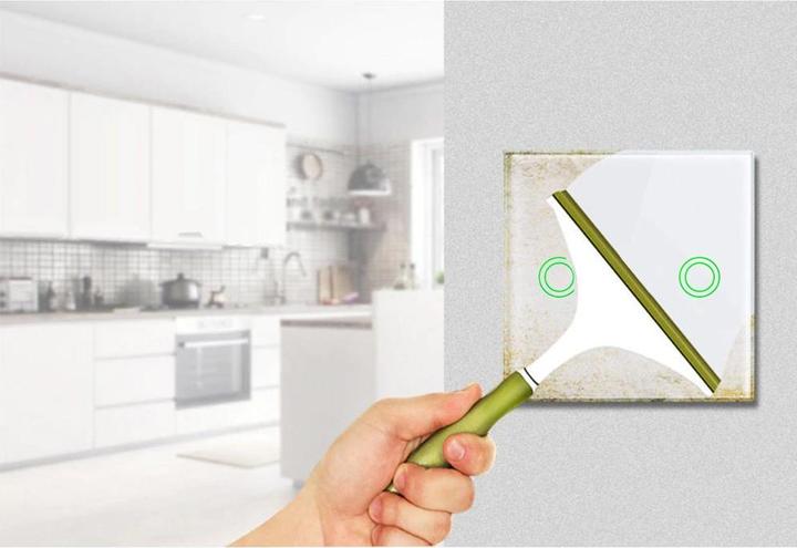 Actual product image Maclean Touch light switch, double, glass, white with round button Energy MCE704W, dimensions 86x86mm, with