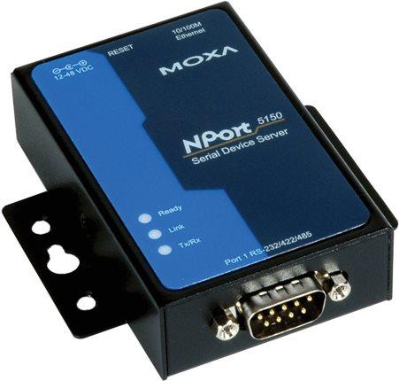 Actual product image Moxa Nport 5150 Serial Device Server, 1 port, RS-232 and RS-422/485, 9-pin Sub-D connector, incl.