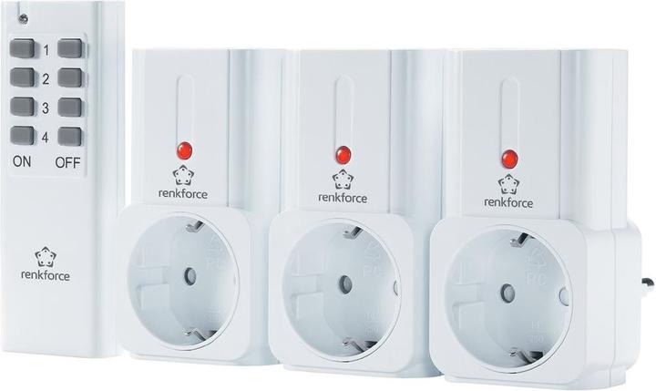 Produktbild Renkforce Funk-Schalter-Set Zwischenstecker 4teilig Reichweite max. (im Freifeld) 30 m Einsatzort Innenbereich