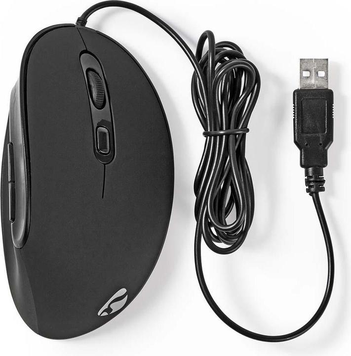 Produktbild Nedis Ergonomische Maus mit Kabel - Rechtshändig - 6 Tasten - 3200 DPI - 1,8 m Kabel - Schwarz (Kabelgebunden)