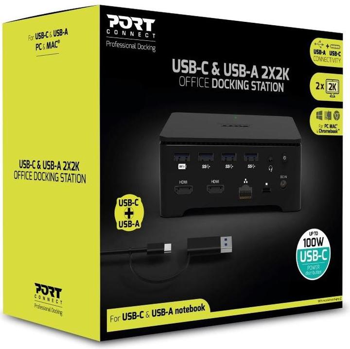 Produktbild Port Designs DOCKING UNIVERSAL OFFICE 901908 2 X 2K-EU, USB-A/USB-C (USB-A, USB-C, 8 Ports)