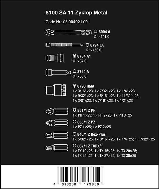 Produktbild Wera 8100 SA 11 Zyklop Metal-Knarrensatz (1/4")