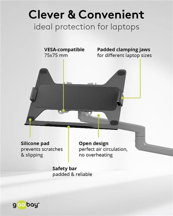 Produktbild Goobay Deluxe Monitorhalterung mit Laptop-Arm, schwarz (Tisch, 32")