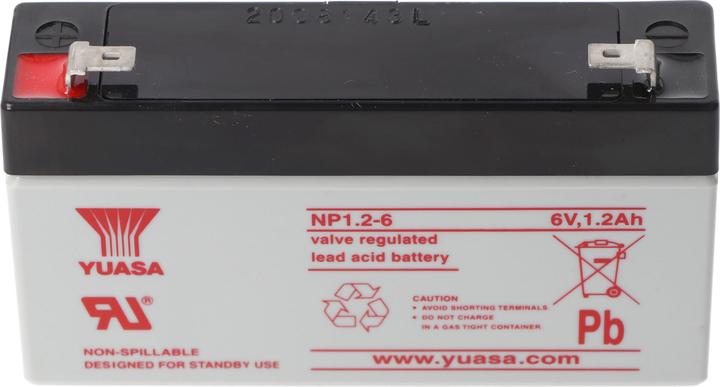 Actual product image Yuasa NP1.2-6 Akku Blei PB 6.0 Volt 1200mAh mit 2 Faston 4,8mm Steckkontakten