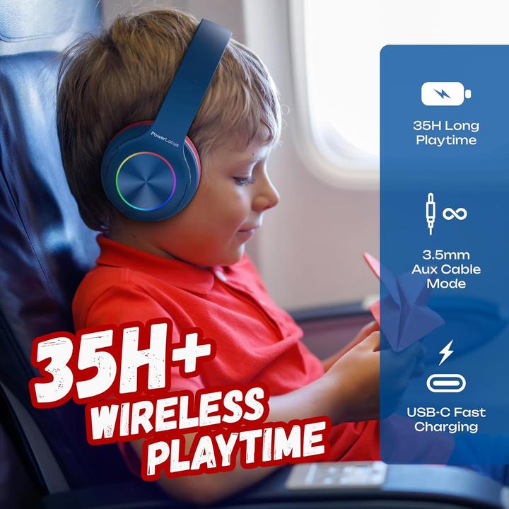 Produktbild PowerLocus PLED Bluetooth-Kinderkopfhörer blau/rot