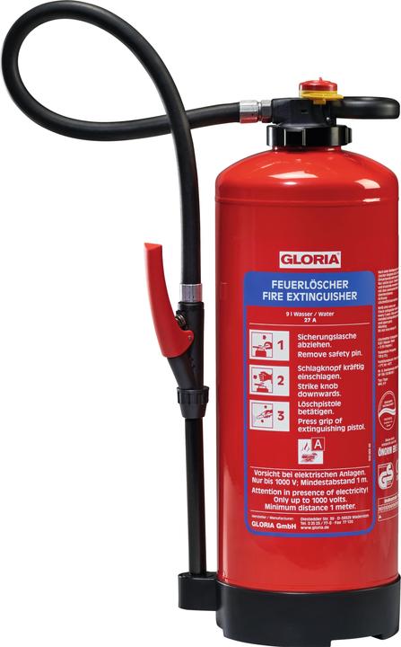 Gloria Wasserfeuerlöscher WKL 9 PRO 9 l Aufladegerät Brandklasse A 27 A mit Wandhalter (A)