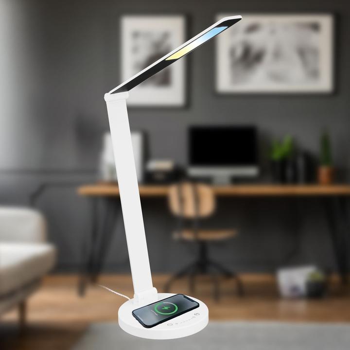 Produktbild Briloner CUMA CCT-LED Tischleuchte, Weiss, inkl. induktive Ladestation (670 lm)