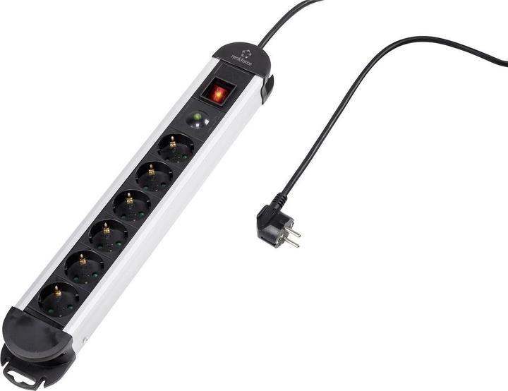 Productafbeelding Renkforce Overspanningsbeveiliging contactdoos 6voudig zwart beschermingscontact 1296313 (6 x, CEE 7/3, 1.40 m)