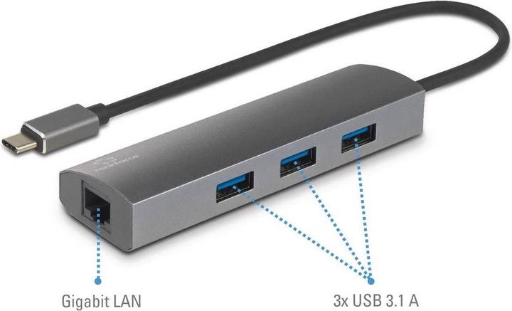 Actual product image Renkforce USB Gigabit Ethernet Network Adapter/Hub (USB 2.0, RJ45 (1x))