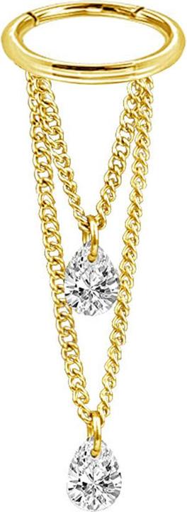 Produktbild Star Piercing Micro Segmentring klappbar vergoldet Anhänger zwei Ketten zwei Ovale Kristalle silber (Chirurgenstahl 316L, ohne Messing)