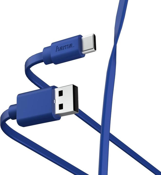 Image du produit Hama Câble USB plat 1 m 2.0 USB A USB C Bleu (1 m, USB 2.0)