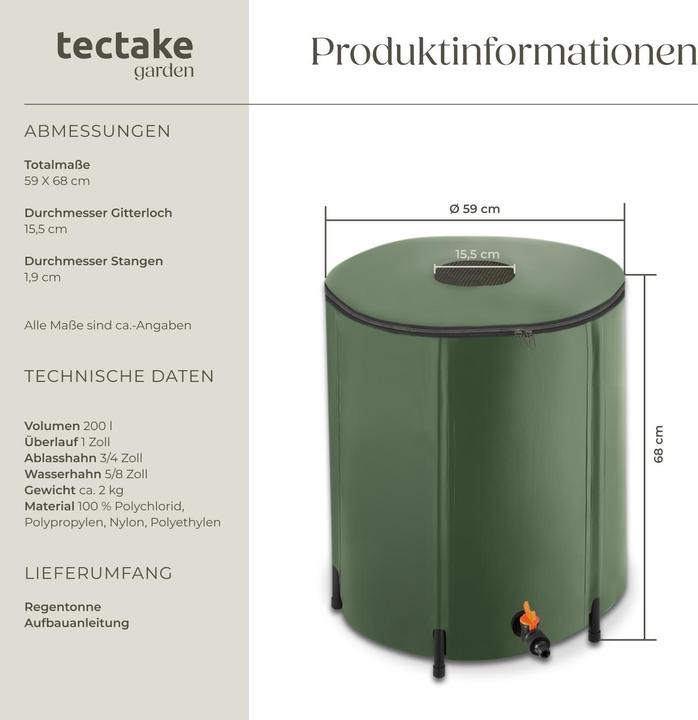 Image du produit tectake Récupérateur d’eau de pluie (200 l)