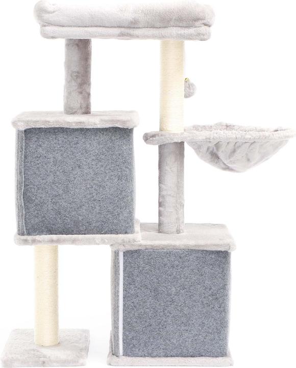 Actual product image Fudajo Cat Tree Grey with Sisal 89.5cm Scratching Post with 2 Caves Scratch Tree with 2 Cat Houses (89.50 cm, Grey)