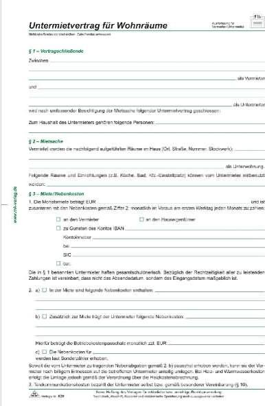 Actual product image Rnk Publisher Form "Subletting agreement for residential premises", DIN A4 (2 x)