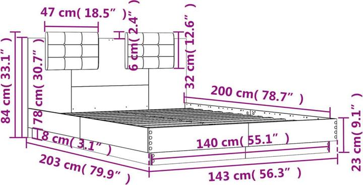 Produktbild VidaXL Bettgestell mit Kopfteil Betongrau (140 x 200 cm)