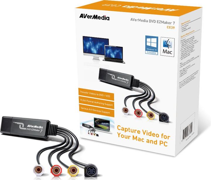 Produktbild AVerMedia DVD EZMaker 7 (USB 2.0, DVB-S, DVB-T2, analoges Fernsehsignal, DVB-S2, DVB-C, DVB-T)
