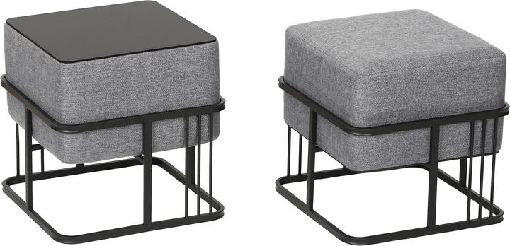En.Casa Multifunktionaler stapelbarer Sitzhocker Tas 2er Set quadratisch Hellgrau