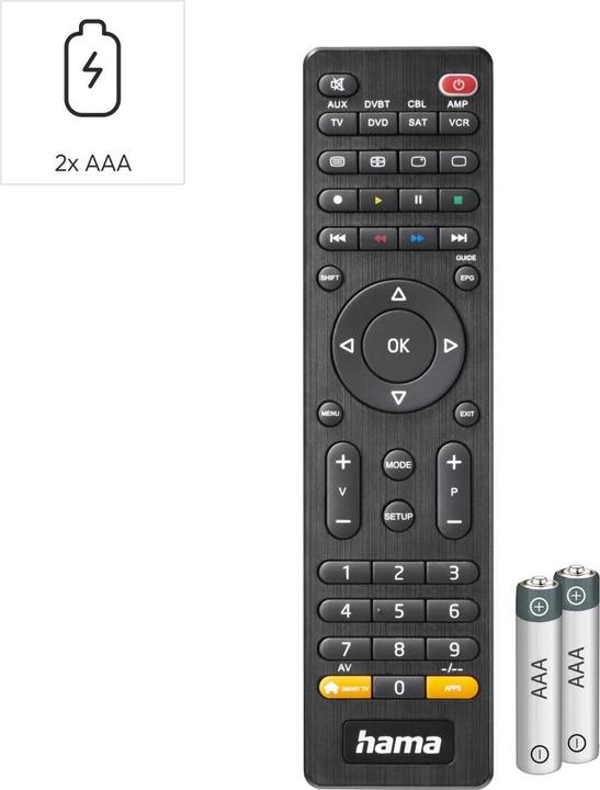 Image du produit Hama Télécommande universelle TV, infrarouge, pour 8 appareils, avec touche App (Télécommande universelle, Infrarouge)