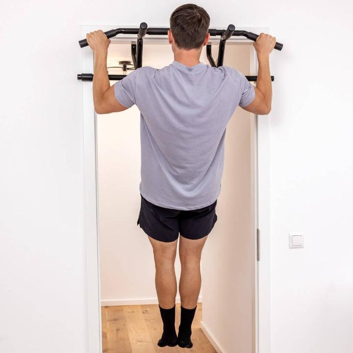 Produktbild Pullup & Dip Klimmzugstange Tr zum Einhngen im Trrahmen ohne Abrutschen, inkl. Klimmzug Band