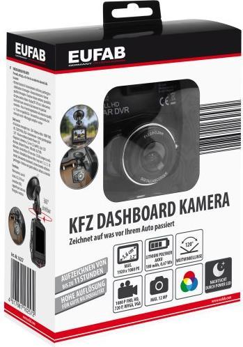 Image du produit Eufab Caméra de tableau de bord automobile (Vision nocturne, Batterie, Accéléromètre, Récepteur GPS, Bluetooth, Microphone intégré, WiFi, Écran intégré, Full HD)