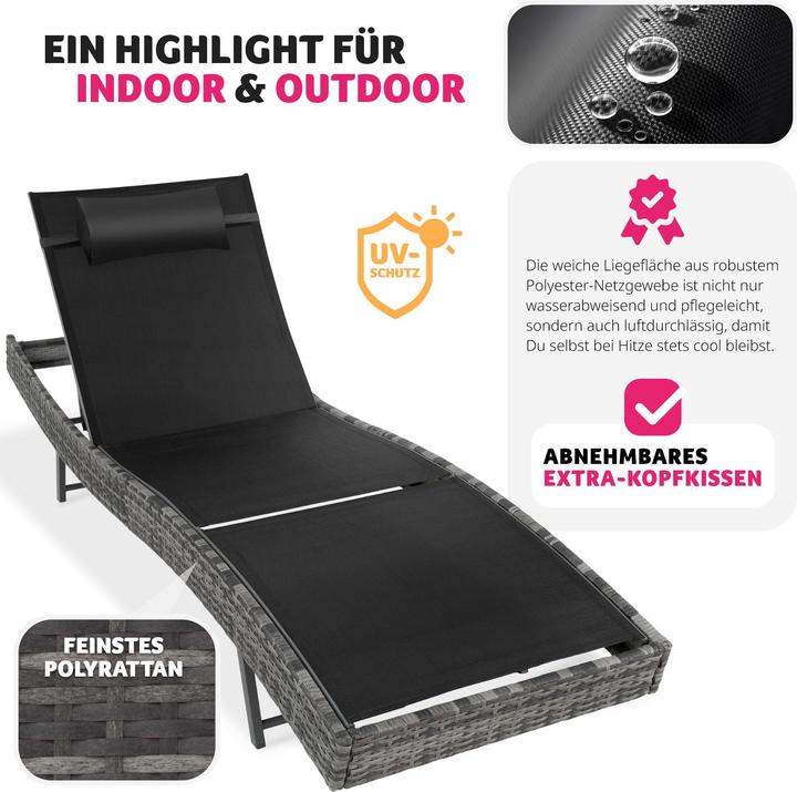 Produktbild tectake Rattan Sonnenliege Moana (211 cm)