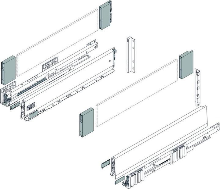 Blum Front drawer complete set Merivobox M/E, with BOXCOVER, with co