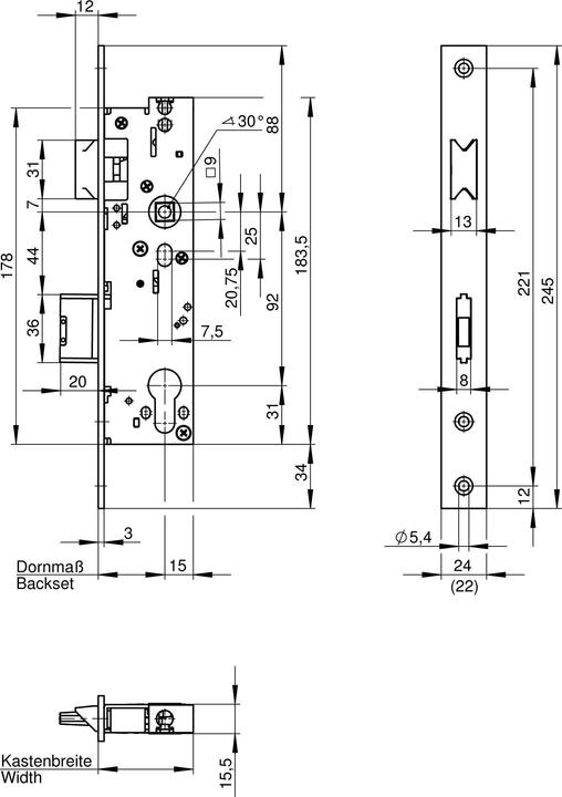 Produktbild Wilka Anti-Panik-RR-Schloss, 6677 Fkt. B, einfl. 40 mm Dorn, Din Ls (Einsteckschloss)