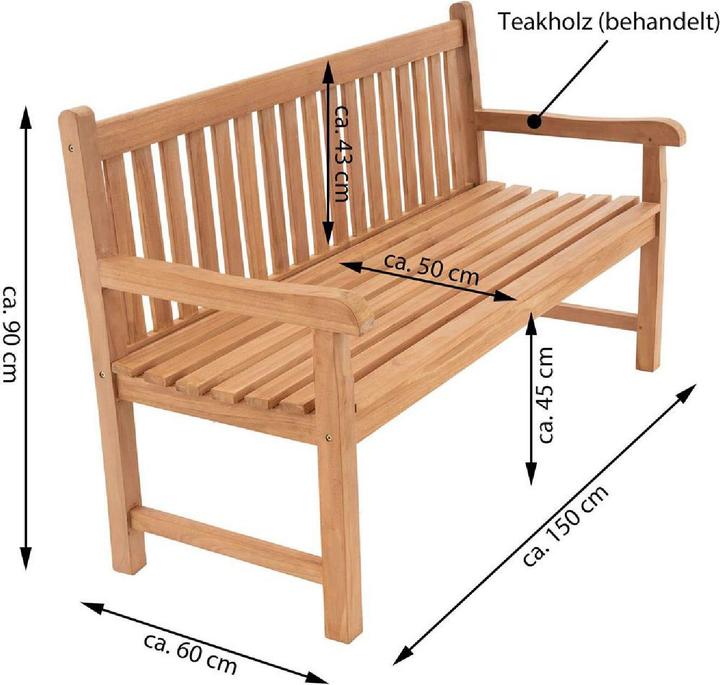 Actual product image VCM 3-Sitzer Gartenbank Parkbank hochwertig Teak Holz behandelt 150cm