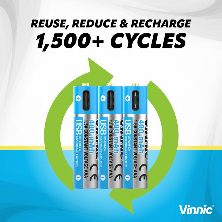 Produktbild Vinnic Rechargeable Battery AA USB-C 400mAh 4pcs incl. Case&Charging Cable (4 Stk., AAA, 400 mAh)
