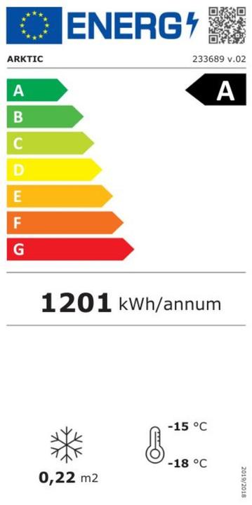 Energie-Label Hendi Aufsatz Tiefkühlvitrine 77 l 8x1/6 oder 4x1/3 GN (87 l)