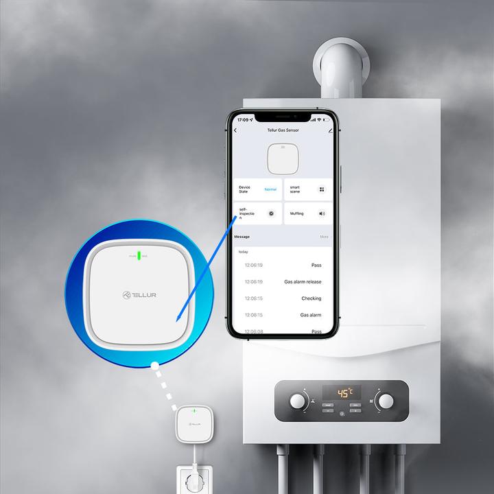 Produktbild Tellur Intelligenter WiFi-Gassensor DC12V 1A baltas