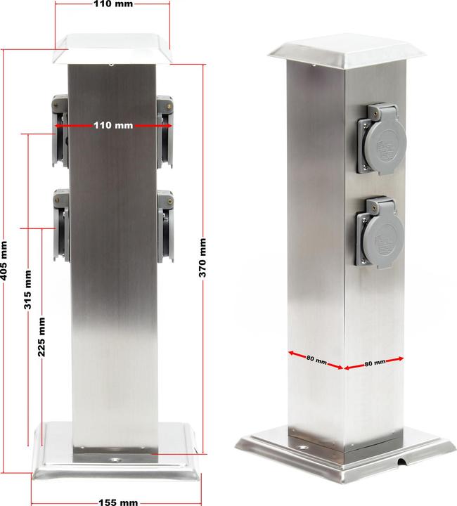 Produktbild Wiltec 4-fach Aussensteckdose Steckdosensäule Edelstahl Outdoor Aussen IP44