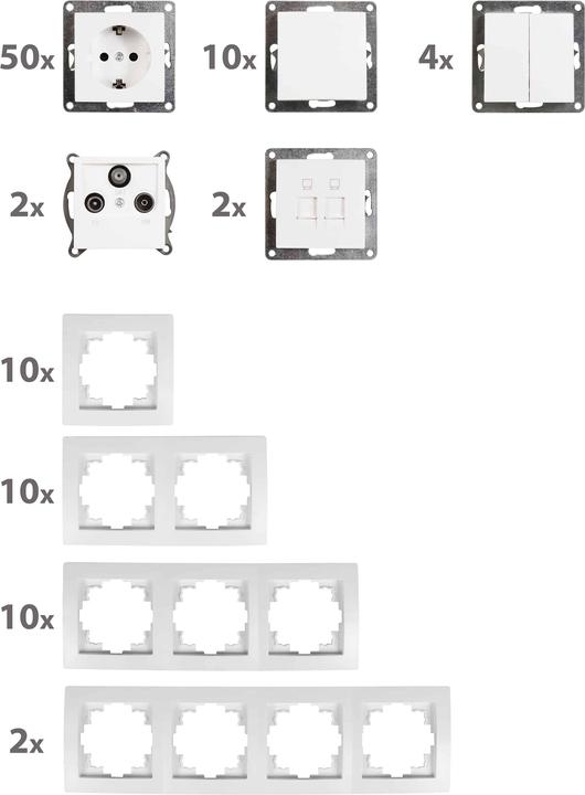 Productafbeelding MCP MCPOWER Flair schakelaar- en wandcontactdozenset, megaset, 100 stuks, wit