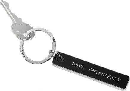Actual product image Troika MR PERFECT key fob with "Mr. Perfect" lettering, glossy grey/black