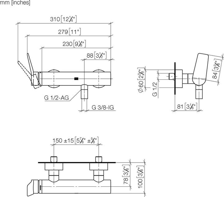 Image du produit Dornbracht Lissé Mitigeur monocommandé pour douche, montage mural, sécurité intrinsèque, 333008