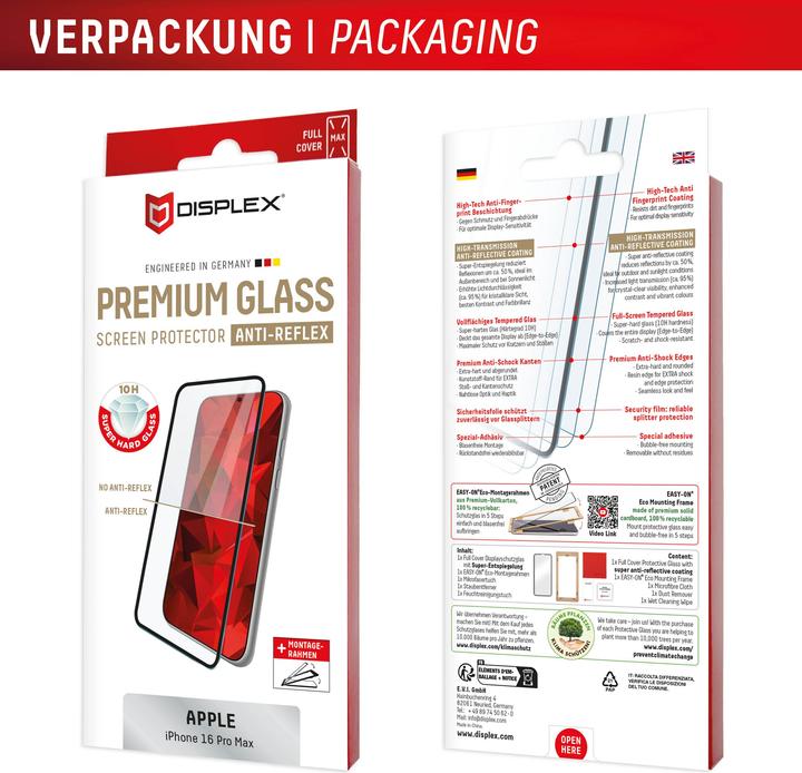 Actual product image Displex Premium Glass, Full Cover Anti-Reflex Panzerglas (1 Piece, Apple iPhone 16 Pro Max)